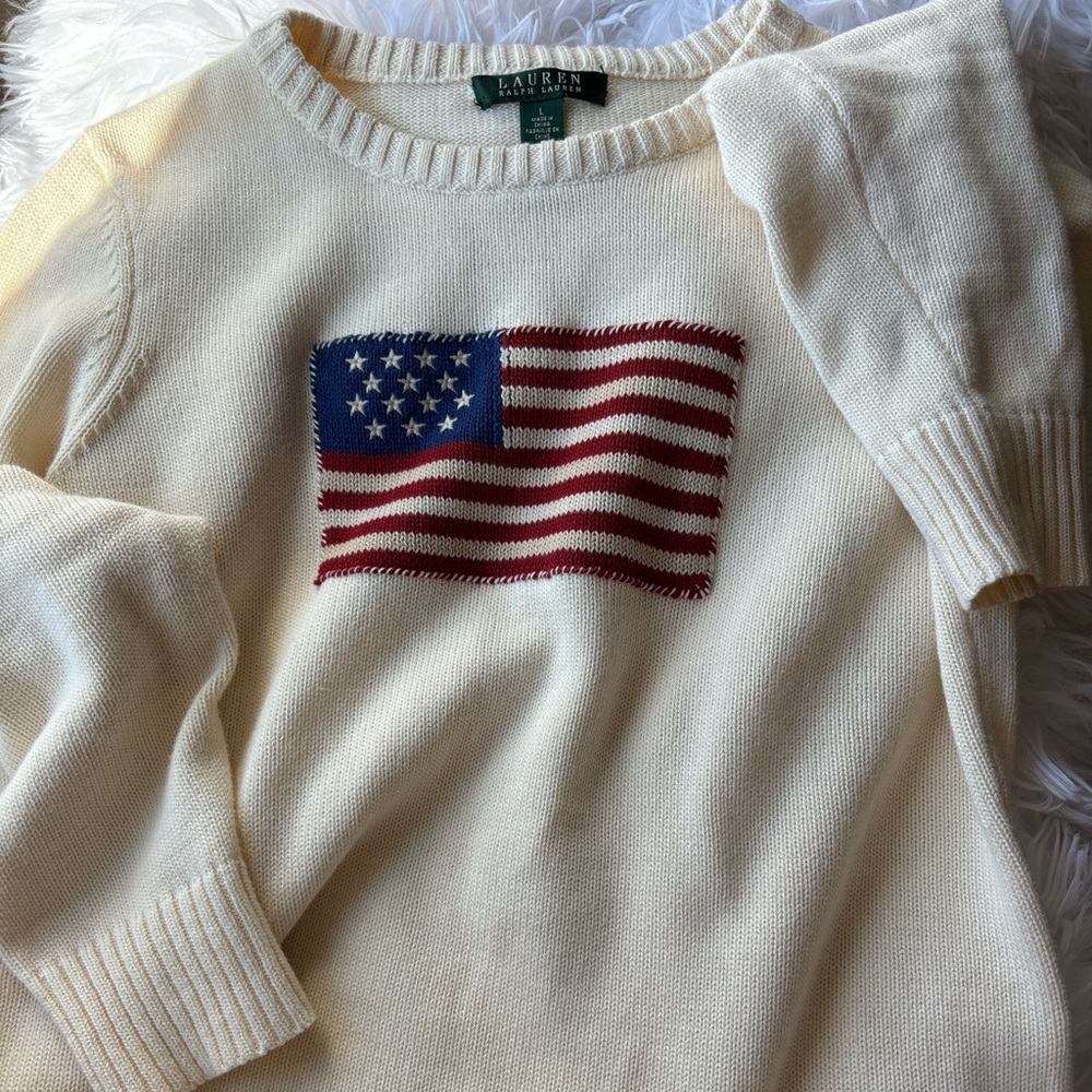 Ralph Lauren Cream Flag Sweater Large
